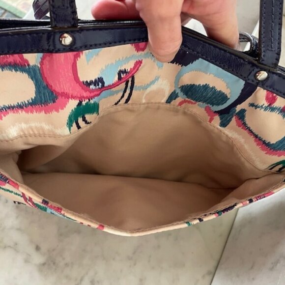 COACH Ikat Scribble Tote Double Handle Bag Blue Pink - Picture 8 of 15